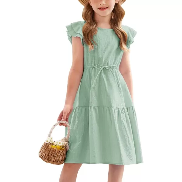 Arshiner Toddler Cotton Linen Dress Summer Casual Party Double-Ruffle Sleeves Dresses 2-6Y