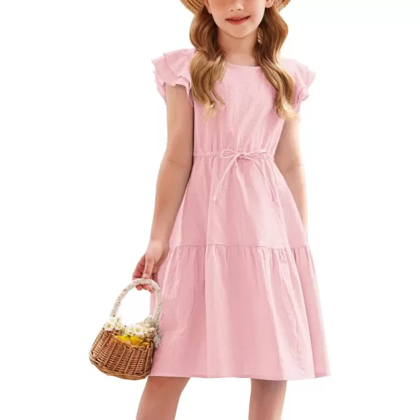 Arshiner Toddler Cotton Linen Dress Summer Casual Party Double-Ruffle Sleeves Dresses 2-6Y