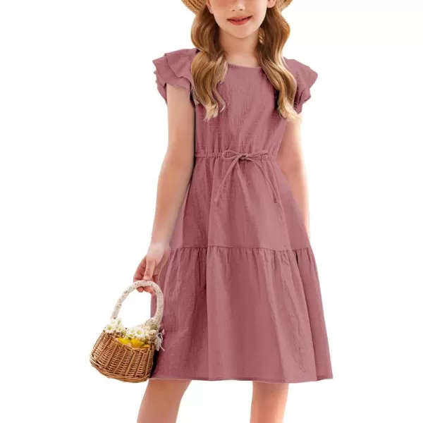 Arshiner Toddler Cotton Linen Dress Summer Casual Party Double-Ruffle Sleeves Dresses 2-6Y