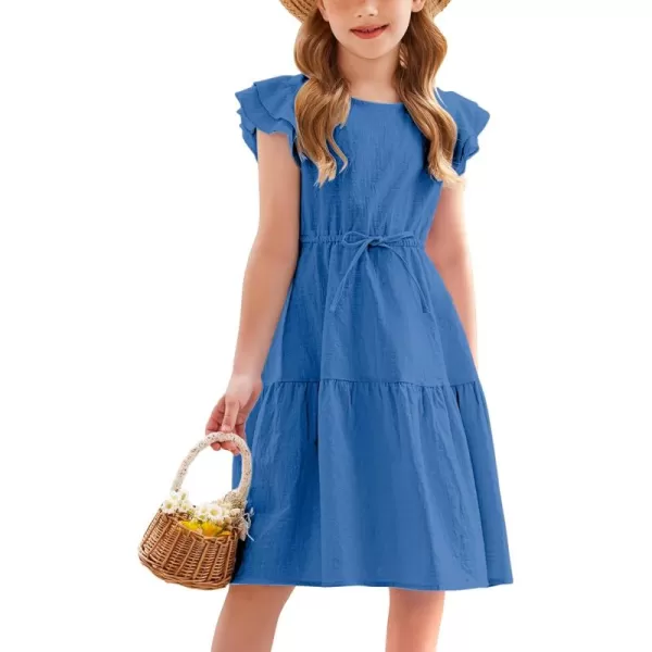Arshiner Toddler Cotton Linen Dress Summer Casual Party Double-Ruffle Sleeves Dresses 2-6Y