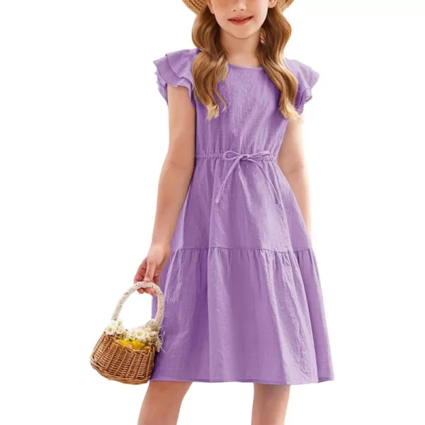 Arshiner Toddler Cotton Linen Dress Summer Casual Party Double-Ruffle Sleeves Dresses 2-6Y