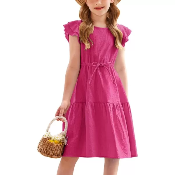 Arshiner Toddler Cotton Linen Dress Summer Casual Party Double-Ruffle Sleeves Dresses 2-6Y