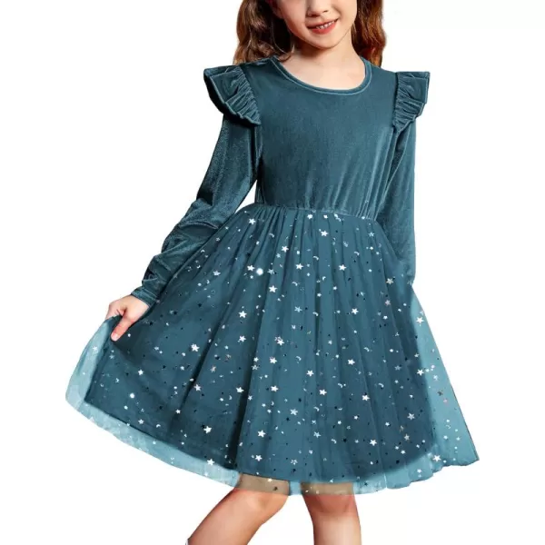 Arshiner Toddler Tutu Dresses Little Girls Velvet Tulle Fall Winter Long Sleeve Ruffle Holiday Party Dress 2-6Y