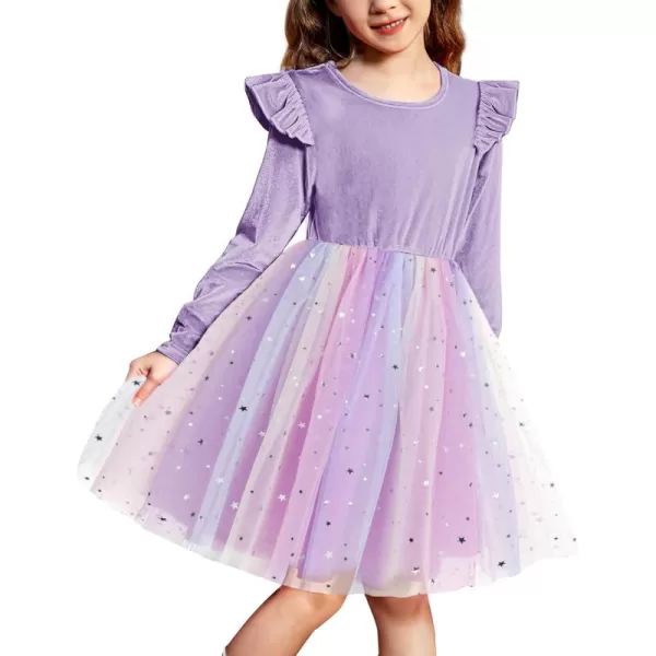 Arshiner Toddler Tutu Dresses Little Girls Velvet Tulle Fall Winter Long Sleeve Ruffle Holiday Party Dress 2-6Y
