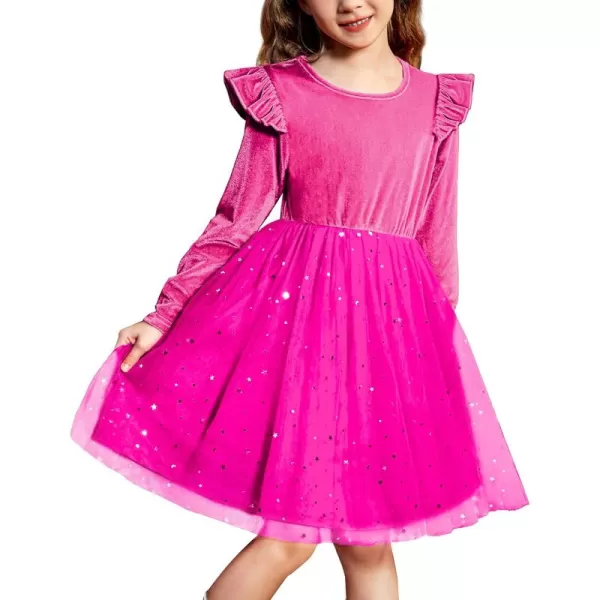 Arshiner Toddler Tutu Dresses Little Girls Velvet Tulle Fall Winter Long Sleeve Ruffle Holiday Party Dress 2-6Y