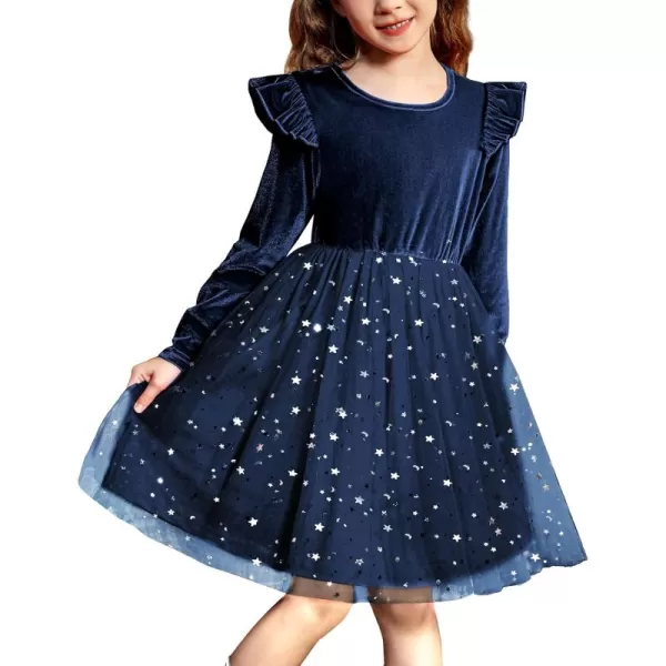 Arshiner Toddler Tutu Dresses Little Girls Velvet Tulle Fall Winter Long Sleeve Ruffle Holiday Party Dress 2-6Y