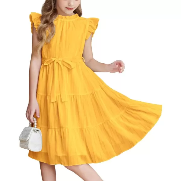 Arshiner Tween Girls Summer Dress Formal Ruffle Sleeve A Line Casual Elegant Dresses with Belt