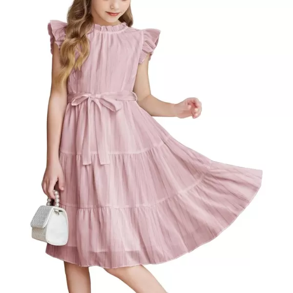 Arshiner Tween Girls Summer Dress Formal Ruffle Sleeve A Line Casual Elegant Dresses with Belt