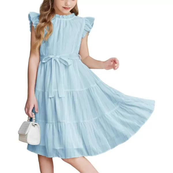 Arshiner Tween Girls Summer Dress Formal Ruffle Sleeve A Line Casual Elegant Dresses with Belt