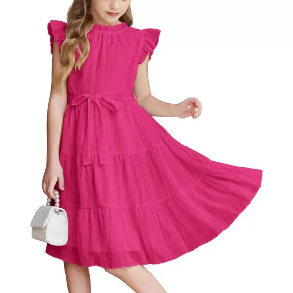 Arshiner Tween Girls Summer Dress Formal Ruffle Sleeve A Line Casual Elegant Dresses with Belt