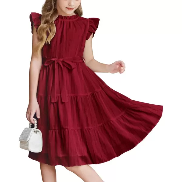Arshiner Tween Girls Summer Dress Formal Ruffle Sleeve A Line Casual Elegant Dresses with Belt