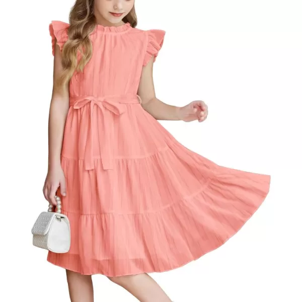 Arshiner Tween Girls Summer Dress Formal Ruffle Sleeve A Line Casual Elegant Dresses with Belt