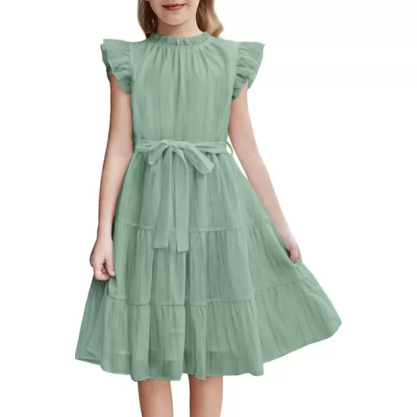 Arshiner Tween Girls Summer Dress Formal Ruffle Sleeve A Line Casual Elegant Dresses with Belt