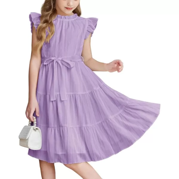 Arshiner Tween Girls Summer Dress Formal Ruffle Sleeve A Line Casual Elegant Dresses with Belt