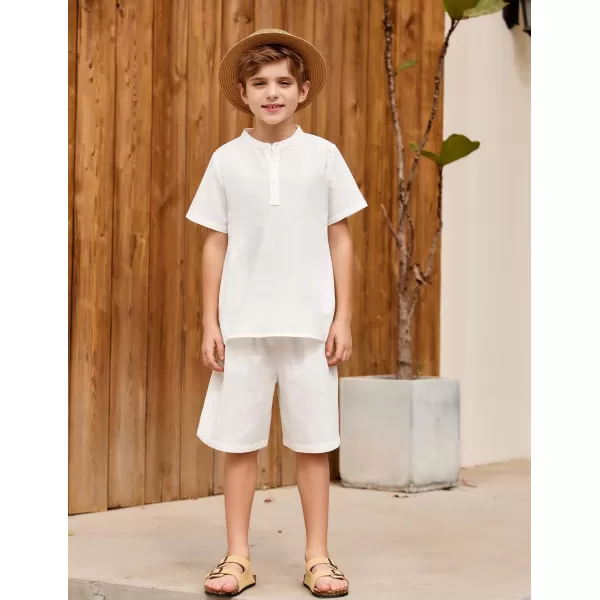 Arshiner Boy's 2 Pieces Linen Set Casual Henley Shirts Short Sleeve Beach Shorts Summer Shorts Outfits