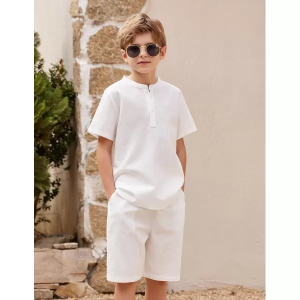 Arshiner Boy's 2 Pieces Linen Set Casual Henley Shirts Short Sleeve Beach Shorts Summer Shorts Outfits