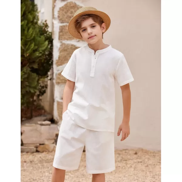 Arshiner Boy's 2 Pieces Linen Set Casual Henley Shirts Short Sleeve Beach Shorts Summer Shorts Outfits