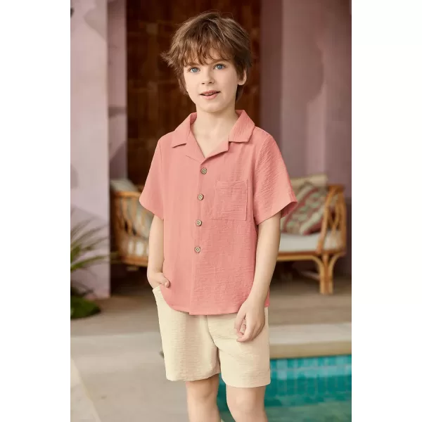 Arshiner Boys 2 Pieces Summer Beach Outfits Short Sleeve Button Down Shirts and Shorts Vacation Texture Sets for Kids
