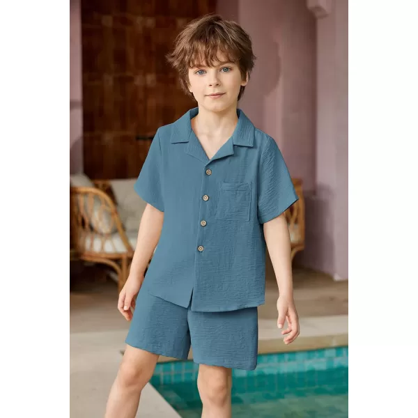 Arshiner Boys 2 Pieces Summer Beach Outfits Short Sleeve Button Down Shirts and Shorts Vacation Texture Sets for Kids