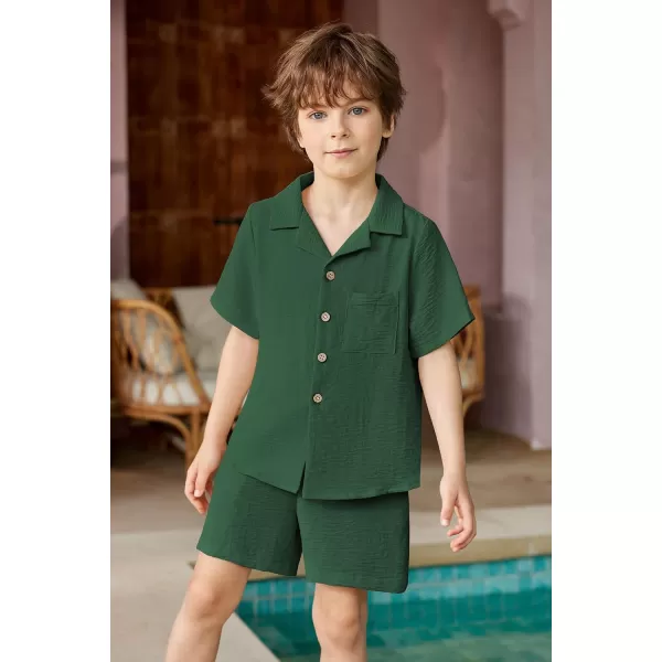 Arshiner Boys 2 Pieces Summer Beach Outfits Short Sleeve Button Down Shirts and Shorts Vacation Texture Sets for Kids