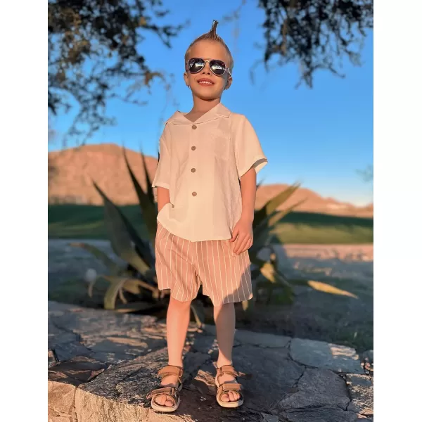 Arshiner Boys 2 Pieces Summer Beach Outfits Short Sleeve Button Down Shirts and Shorts Vacation Texture Sets for Kids