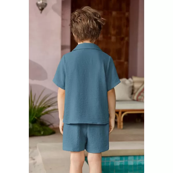 Arshiner Boys 2 Pieces Summer Beach Outfits Short Sleeve Button Down Shirts and Shorts Vacation Texture Sets for Kids