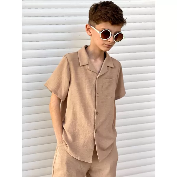 Arshiner Boys 2 Pieces Summer Beach Outfits Short Sleeve Button Down Shirts and Shorts Vacation Texture Sets for Kids