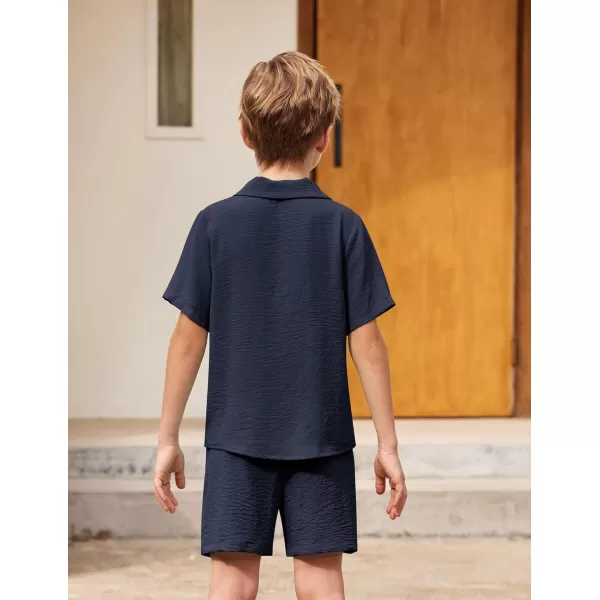 Arshiner Boys 2 Pieces Summer Beach Outfits Short Sleeve Button Down Shirts and Shorts Vacation Texture Sets for Kids