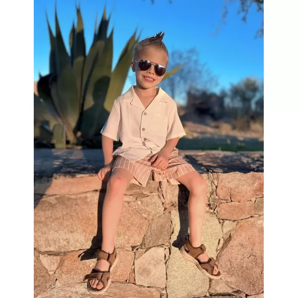 Arshiner Boys 2 Pieces Summer Beach Outfits Short Sleeve Button Down Shirts and Shorts Vacation Texture Sets for Kids