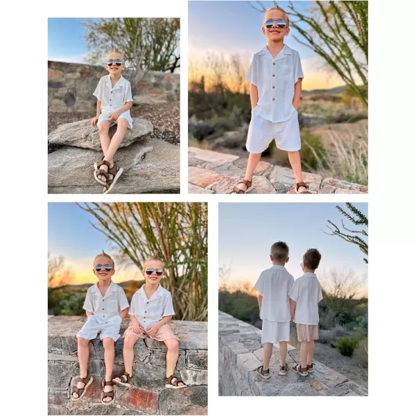 Arshiner Boys 2 Pieces Summer Beach Outfits Short Sleeve Button Down Shirts and Shorts Vacation Texture Sets for Kids