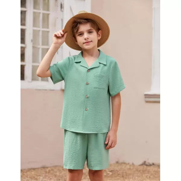 Arshiner Boys 2 Pieces Summer Beach Outfits Short Sleeve Button Down Shirts and Shorts Vacation Texture Sets for Kids