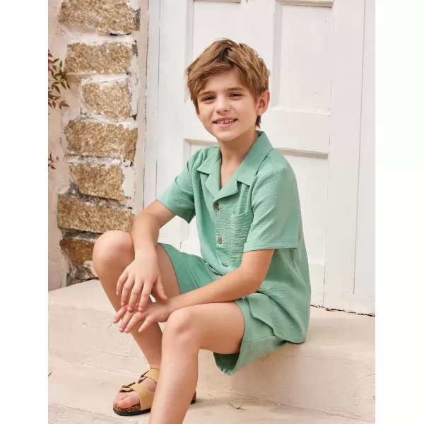 Arshiner Boys 2 Pieces Summer Beach Outfits Short Sleeve Button Down Shirts and Shorts Vacation Texture Sets for Kids