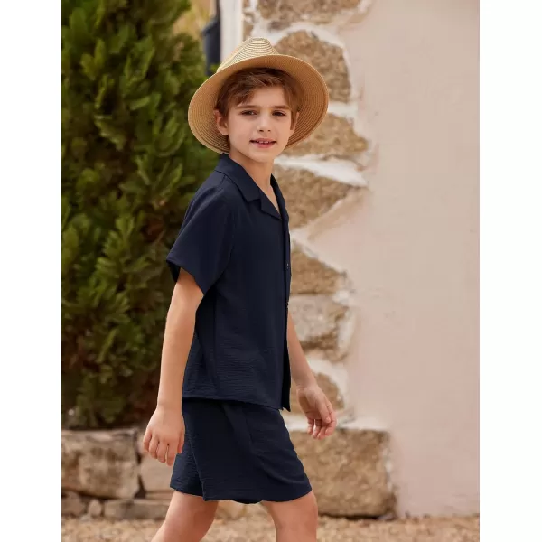Arshiner Boys 2 Pieces Summer Beach Outfits Short Sleeve Button Down Shirts and Shorts Vacation Texture Sets for Kids