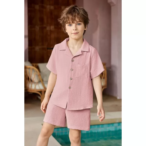 Arshiner Boys 2 Pieces Summer Beach Outfits Short Sleeve Button Down Shirts and Shorts Vacation Texture Sets for Kids