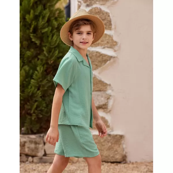 Arshiner Boys 2 Pieces Summer Beach Outfits Short Sleeve Button Down Shirts and Shorts Vacation Texture Sets for Kids