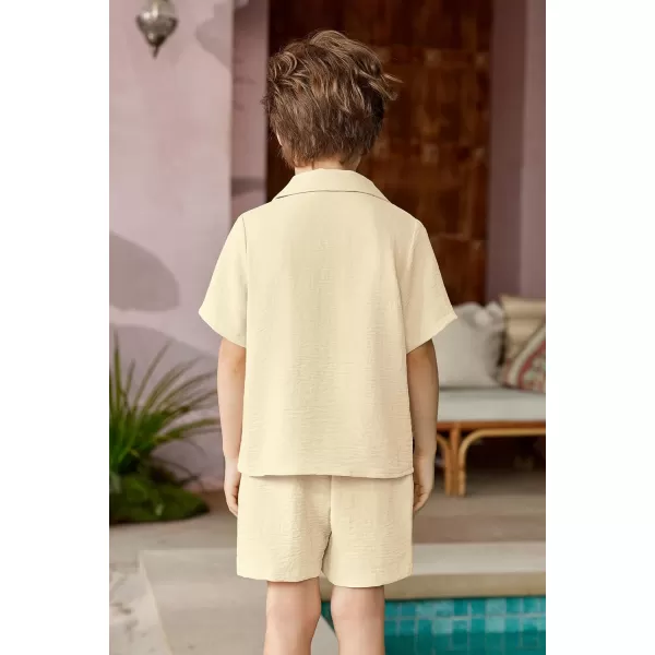 Arshiner Boys 2 Pieces Summer Beach Outfits Short Sleeve Button Down Shirts and Shorts Vacation Texture Sets for Kids