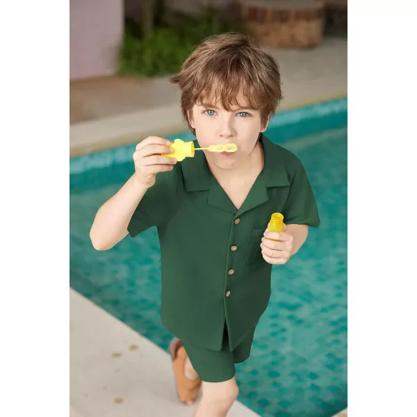 Arshiner Boys 2 Pieces Summer Beach Outfits Short Sleeve Button Down Shirts and Shorts Vacation Texture Sets for Kids