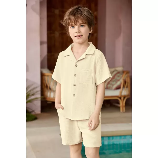 Arshiner Boys 2 Pieces Summer Beach Outfits Short Sleeve Button Down Shirts and Shorts Vacation Texture Sets for Kids