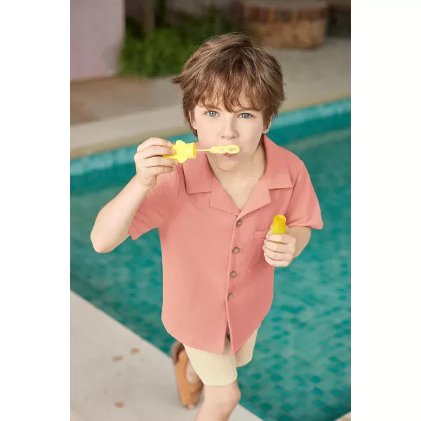 Arshiner Boys 2 Pieces Summer Beach Outfits Short Sleeve Button Down Shirts and Shorts Vacation Texture Sets for Kids
