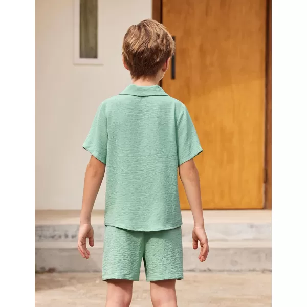 Arshiner Boys 2 Pieces Summer Beach Outfits Short Sleeve Button Down Shirts and Shorts Vacation Texture Sets for Kids