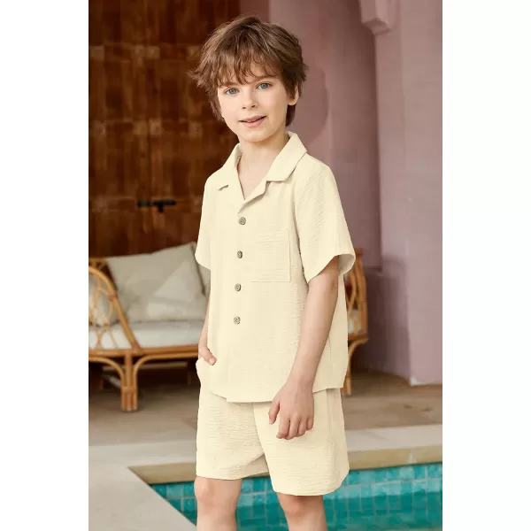 Arshiner Boys 2 Pieces Summer Beach Outfits Short Sleeve Button Down Shirts and Shorts Vacation Texture Sets for Kids