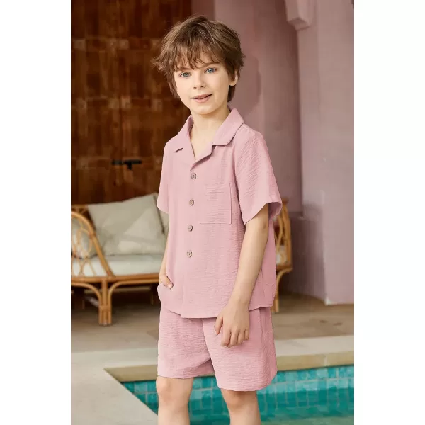 Arshiner Boys 2 Pieces Summer Beach Outfits Short Sleeve Button Down Shirts and Shorts Vacation Texture Sets for Kids