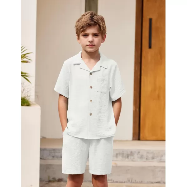 Arshiner Boys 2 Pieces Summer Beach Outfits Short Sleeve Button Down Shirts and Shorts Vacation Texture Sets for Kids