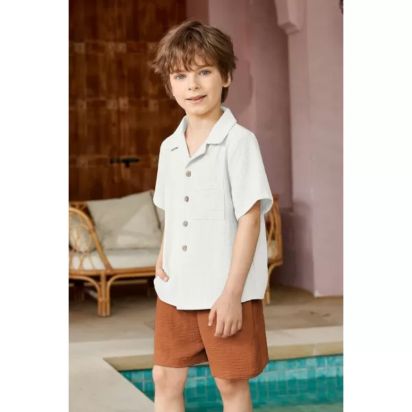 Arshiner Boys 2 Pieces Summer Beach Outfits Short Sleeve Button Down Shirts and Shorts Vacation Texture Sets for Kids