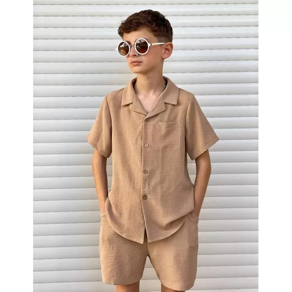 Arshiner Boys 2 Pieces Summer Beach Outfits Short Sleeve Button Down Shirts and Shorts Vacation Texture Sets for Kids