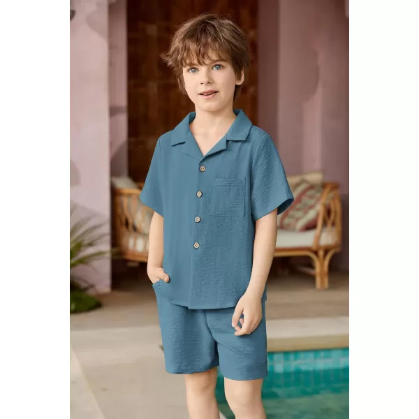 Arshiner Boys 2 Pieces Summer Beach Outfits Short Sleeve Button Down Shirts and Shorts Vacation Texture Sets for Kids