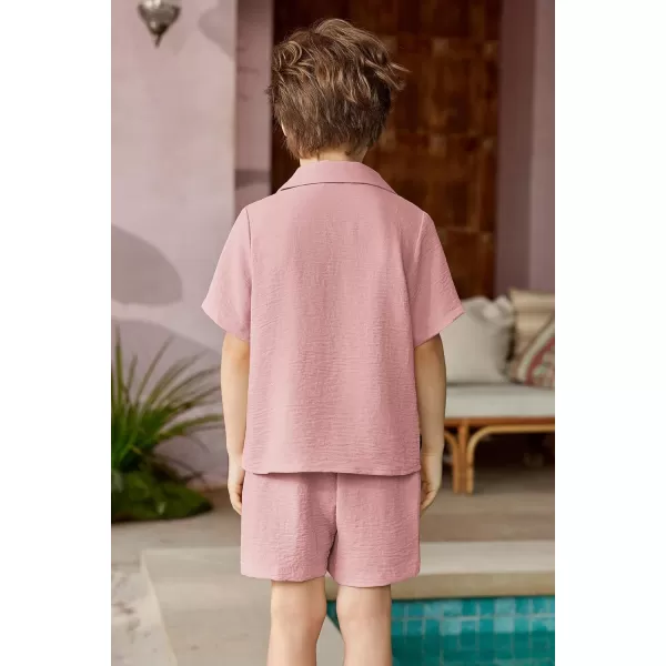 Arshiner Boys 2 Pieces Summer Beach Outfits Short Sleeve Button Down Shirts and Shorts Vacation Texture Sets for Kids