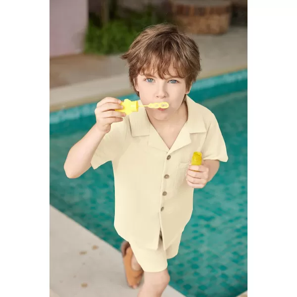Arshiner Boys 2 Pieces Summer Beach Outfits Short Sleeve Button Down Shirts and Shorts Vacation Texture Sets for Kids