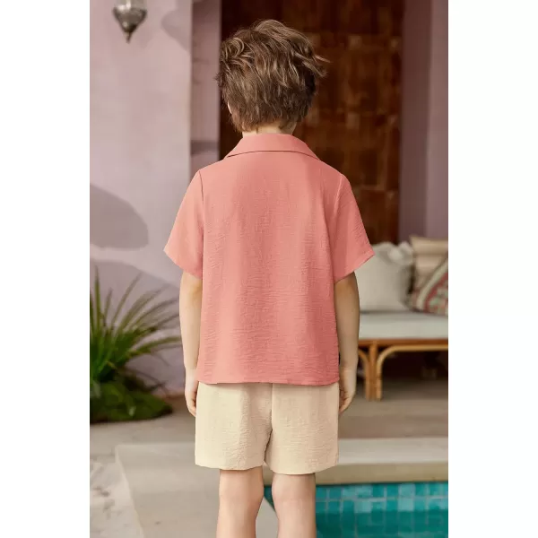 Arshiner Boys 2 Pieces Summer Beach Outfits Short Sleeve Button Down Shirts and Shorts Vacation Texture Sets for Kids