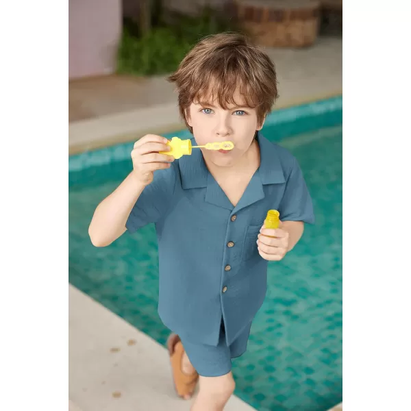 Arshiner Boys 2 Pieces Summer Beach Outfits Short Sleeve Button Down Shirts and Shorts Vacation Texture Sets for Kids